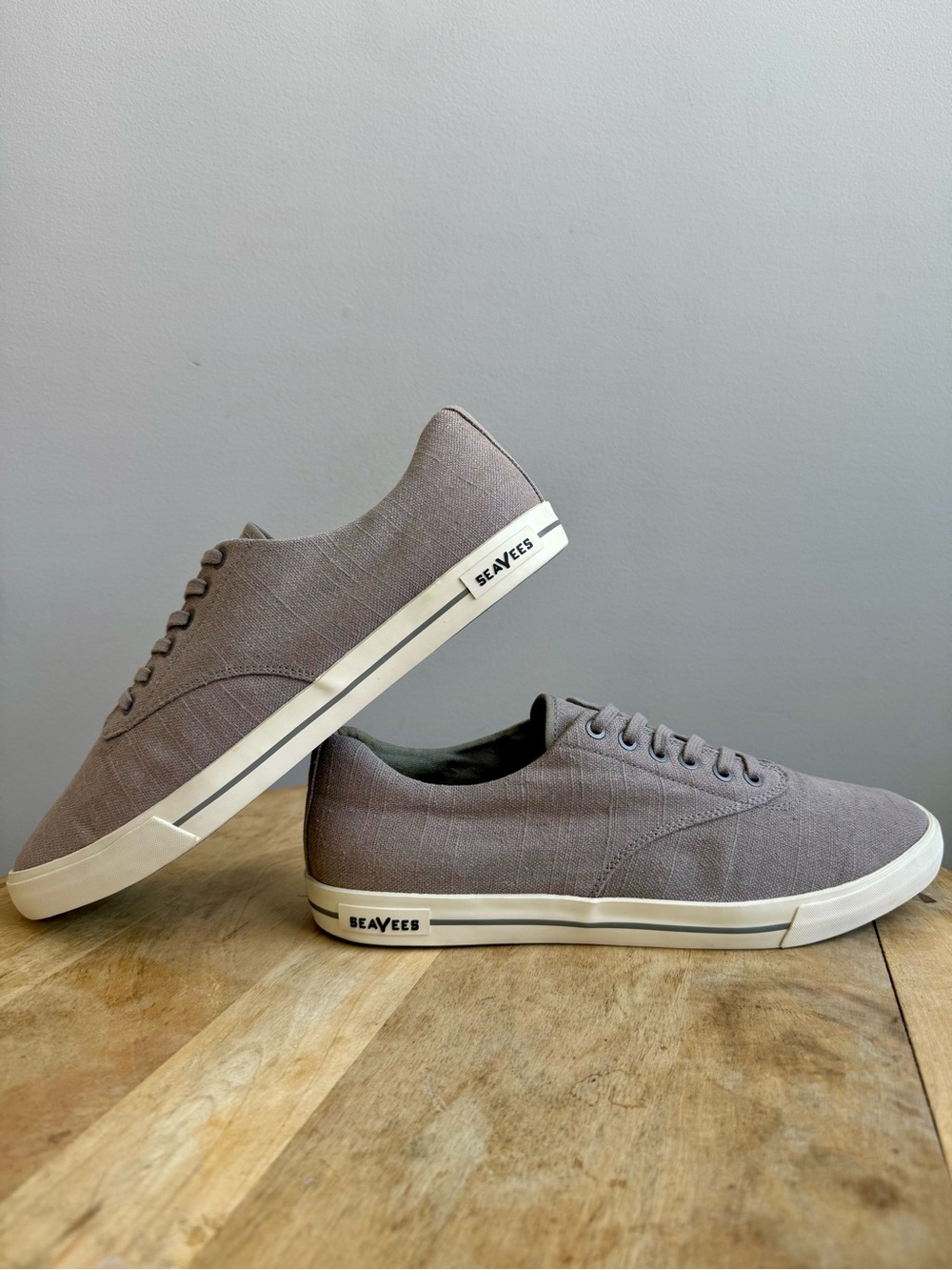 SeaVees Hermosa Plimsol Sneakers Men's 13 Tin Grey Lace Up Linen Varsity Shoes